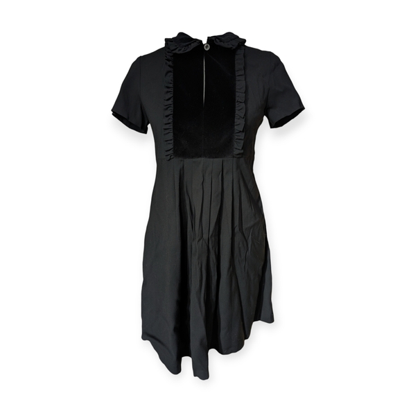 Y2K Black Mini Dress Velvet-Paneled Stretch-Crepe Twee - Picture 3 of 10